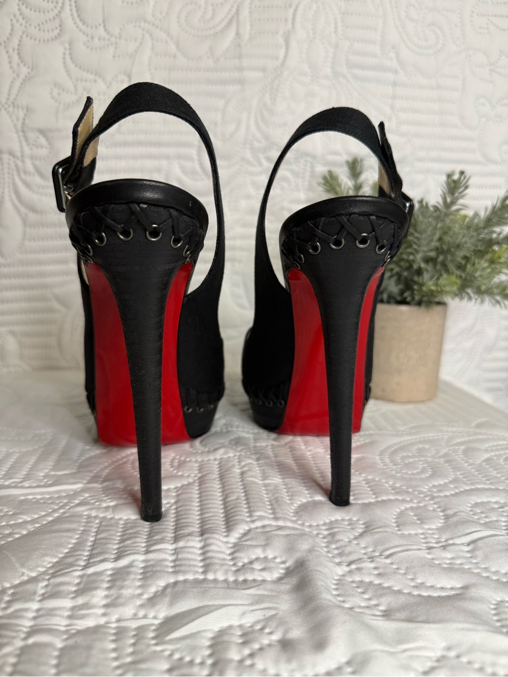 Christian Louboutin Indiana Sling 140 Black Platform Heels Size 39 - Picture 6 of 16